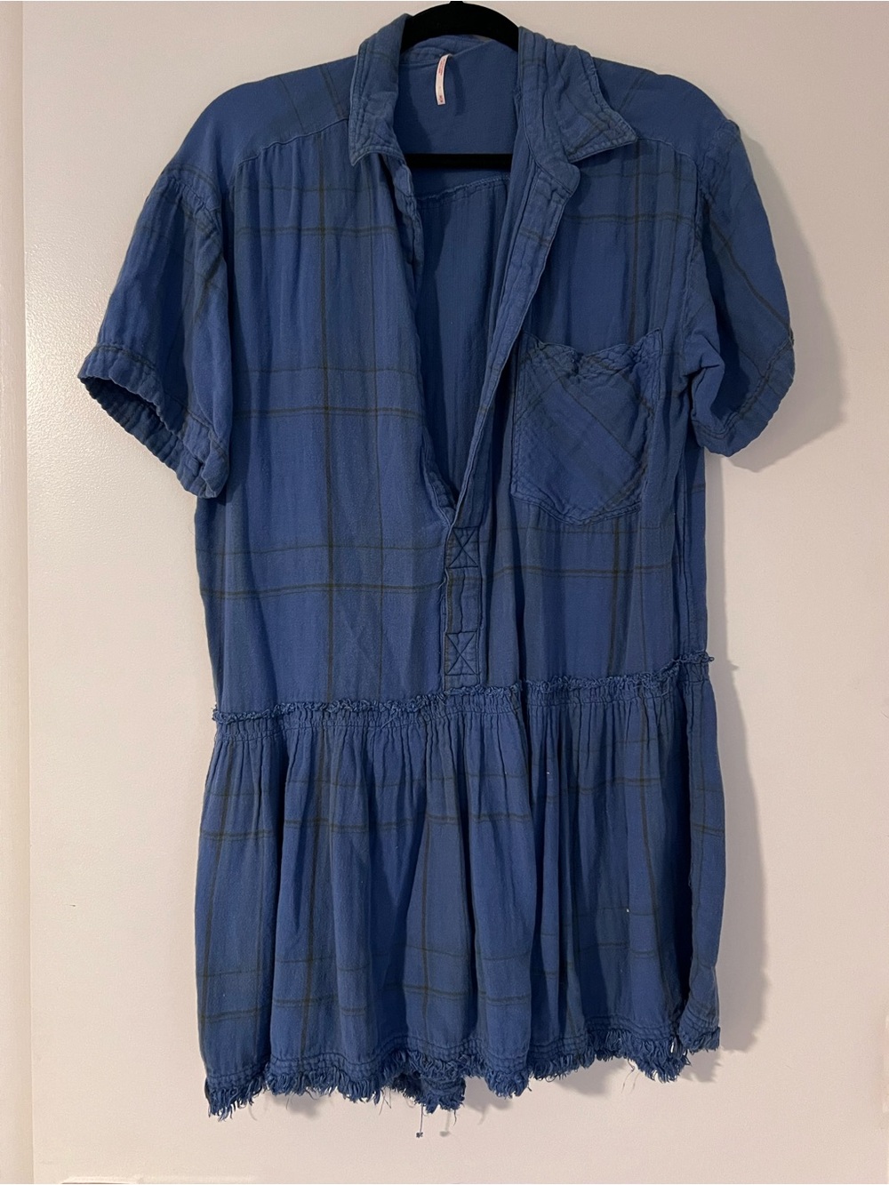 Free People Blue Plaid Short Sleeve Dress